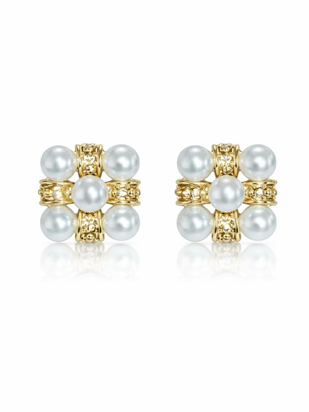 Gold & Pearl Cluster Stud Earrings
